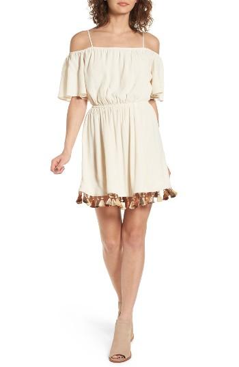 Women's Tularosa Fiesta Tassel Trim Cold Shoulder Minidress - Ivory