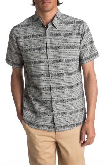 Men's Quiksilver Waterman Collection Wake Koro Geo Print Woven Shirt - Grey