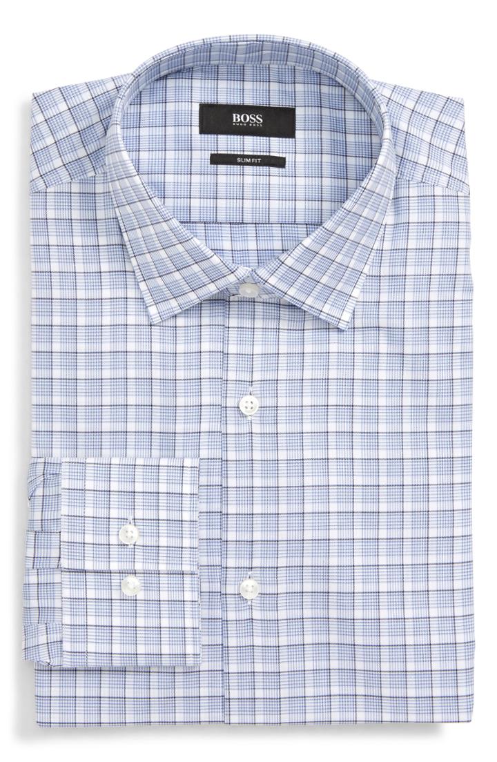 Men's Boss Jenno Slim Fit Plaid Dress Shirt - Blue