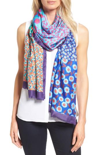 Women's Kate Spade New York Tangier Floral Tissue Weight Silk Oblong Scarf, Size - Blue