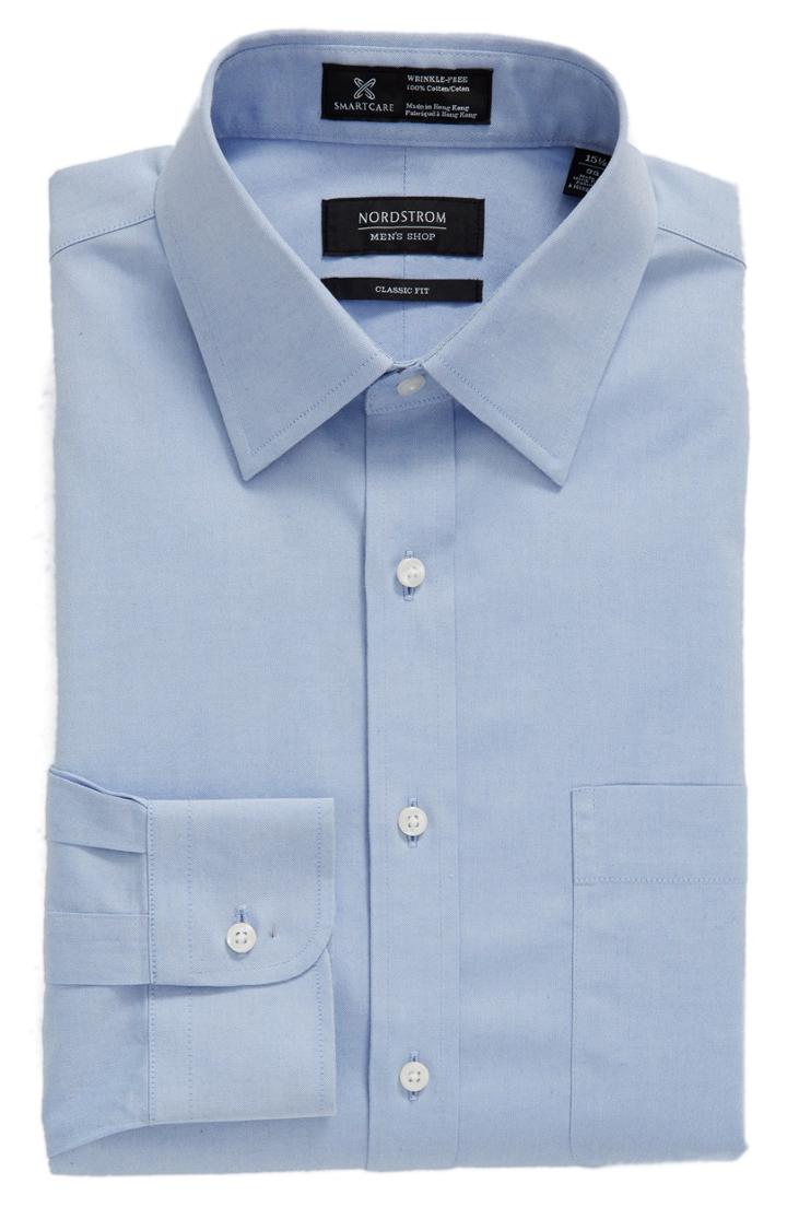 Men's Nordstrom Men's Shop Smartcare(tm) Classic Fit Solid Dress Shirt 33 - Blue (online Only)