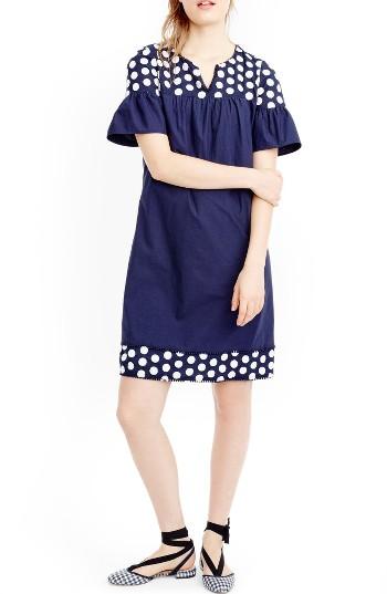 Women's J.crew Bell Sleeve Fringe Dot Dress - White