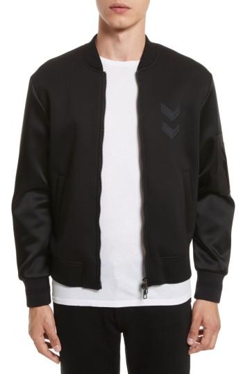 Men's Neil Barrett Satin Sleeve Bomber Jacket - Black