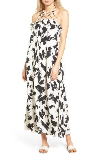 Women's Moon River Print Halter Maxi Dress