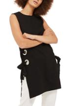 Women's Topshop Lace-up Grommet Tunic Us (fits Like 0) - Black
