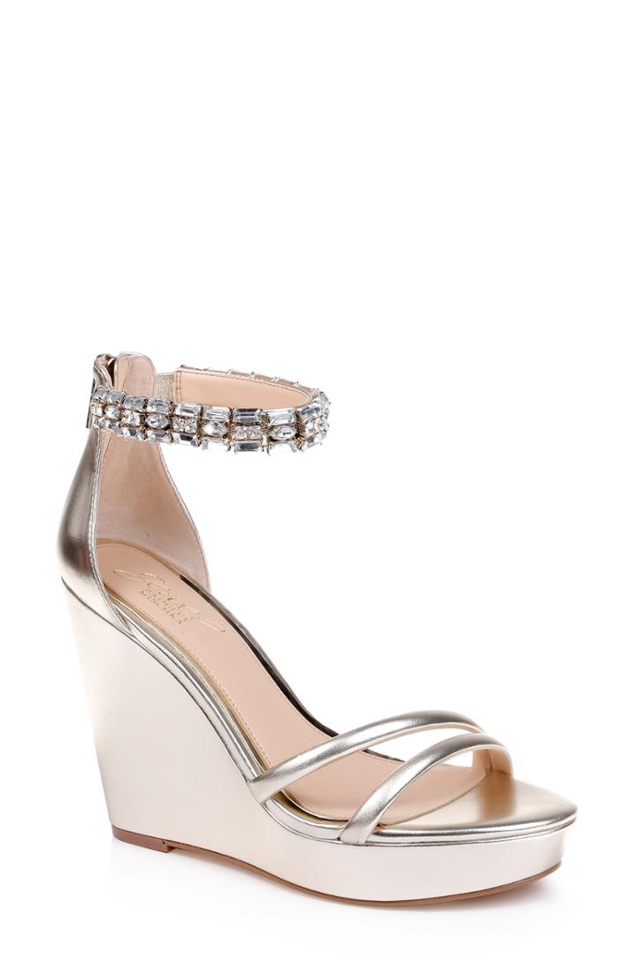 Women's Jewel Badgley Mischka Kathleen Ankle Strap Wedge Sandal M - Metallic