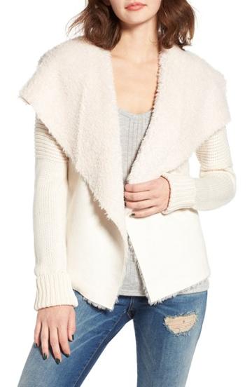 Women's Coffee Shop Knit Jacket With Faux Shearling Trim