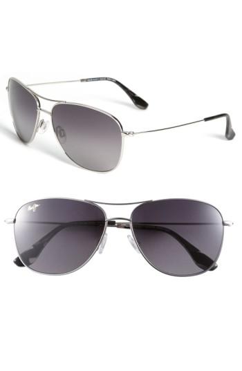 Women's Maui Jim Cliff House 59mm Polarizedplus2 Metal Aviator Sunglasses - Silver