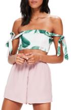 Women's Missguided Tropical Print Off The Shoulder Top Us / 10 Uk - Ivory