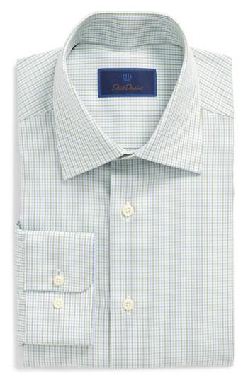 Men's David Donahue Regular Fit Check Dress Shirt .5 - 34/35 - Green
