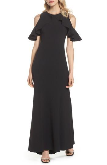 Women's Vince Camuto Kors Ruffle Cold Shoulder Crepe Gown - Black