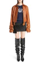 Women's Saint Laurent Oversize Sleeve Leather Bomber Us / 36 Fr - Brown