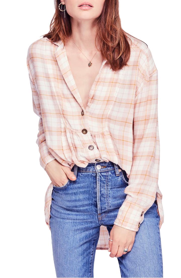 Women's Free People All About The Feels Plaid Shirt - Coral