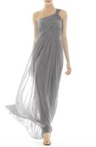 Women's Alfred Sung One-shoulder Shirred Chiffon Gown - Metallic