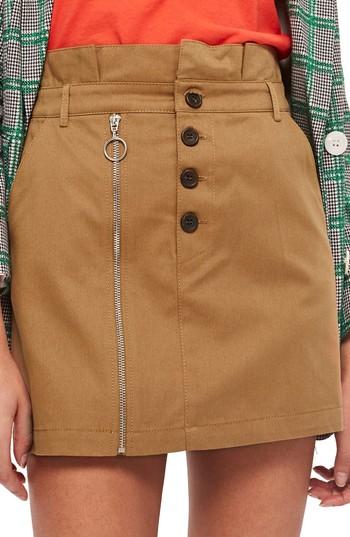 Women's Topshop Utility Button Miniskirt Us (fits Like 0) - Beige