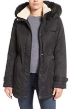 Women's Larry Levine Faux Shearling & Faux Fur Trim Water Repellent Parka With Detachable Hood