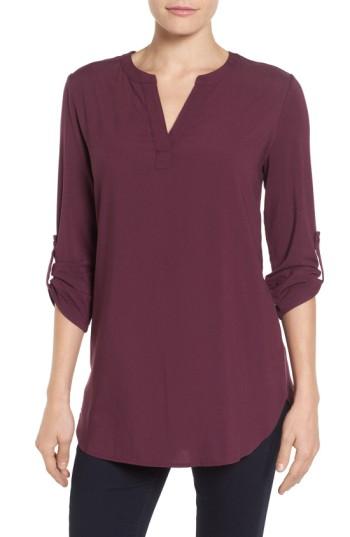 Petite Women's Pleione Split Neck Roll Sleeve Tunic P - Purple