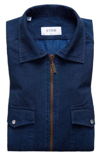 Men's Eton Slim Fit Chambray Zip Sport Shirt Jacket