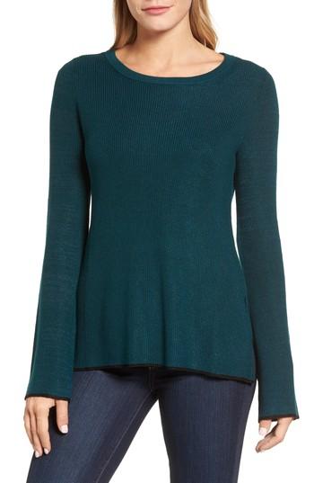 Petite Women's Vince Camuto Tipped Bell Sleeve Sweater, Size P - Green