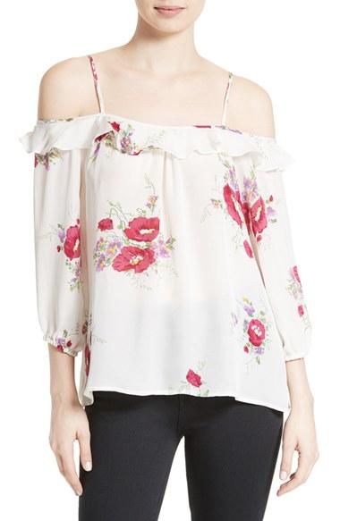 Women's Joie Birtha Floral Silk Off The Shoulder Top