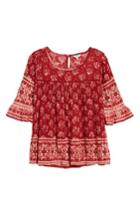 Women's Lucky Brand Blue And White Bell Sleeve Top