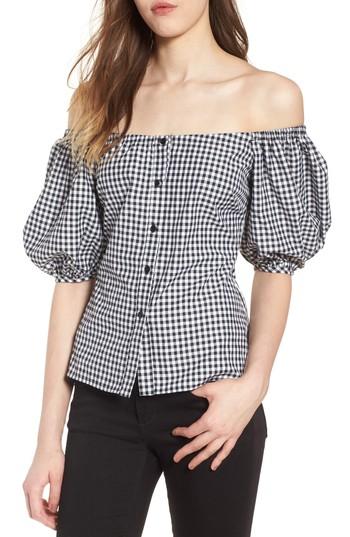Women's Wayf Buffalo Check Off The Shoulder Blouse - Black