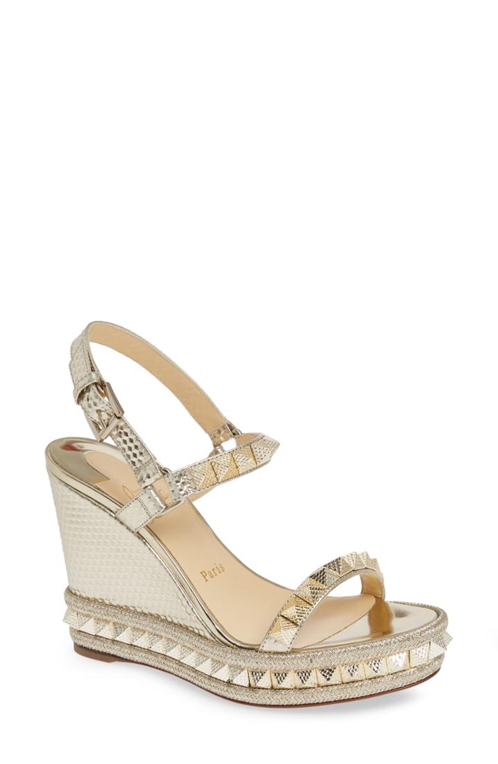 Women's Christian Louboutin Pyraclou Wedge Sandal Us / 38eu - Metallic