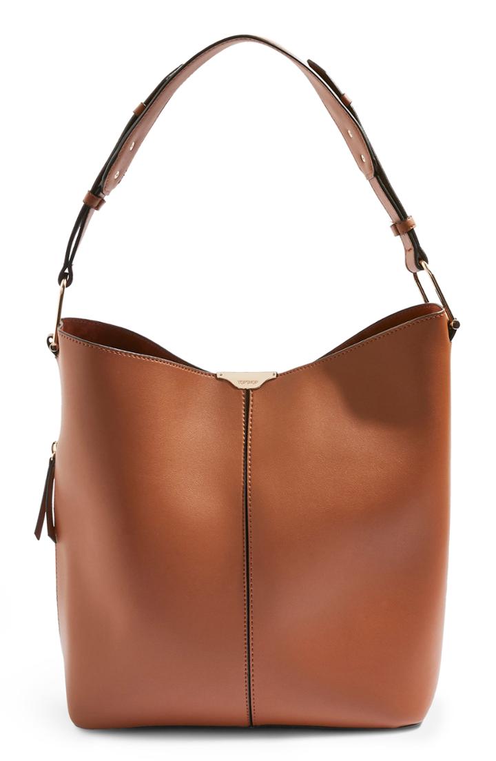 Topshop Hettie Faux Leather Hobo Bag - Brown