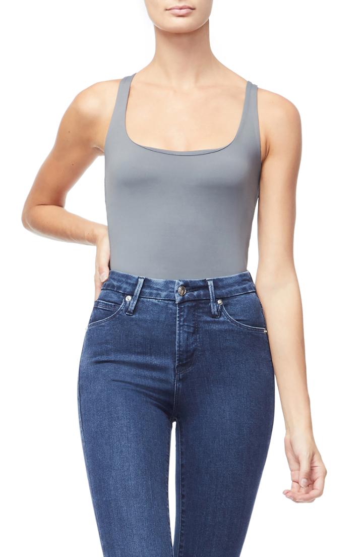 Women's Good American Square Neck Thong Bodysuit - Grey