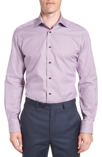 Men's David Donahue Trim Fit Check Dress Shirt - 32/33 - Red