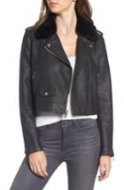 Women's Levis Sherpa Faux Leather Moto Jacket With Faux Fur Collar - Black