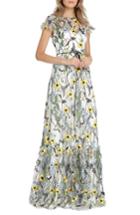 Women's Ml Monique Lhuillier Floral Applique Gown - White