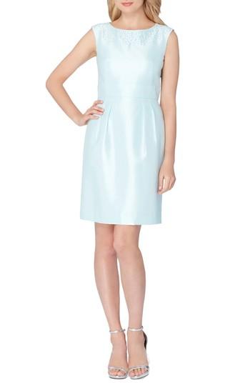 Petite Women's Tahari Embellished Shantung Dress