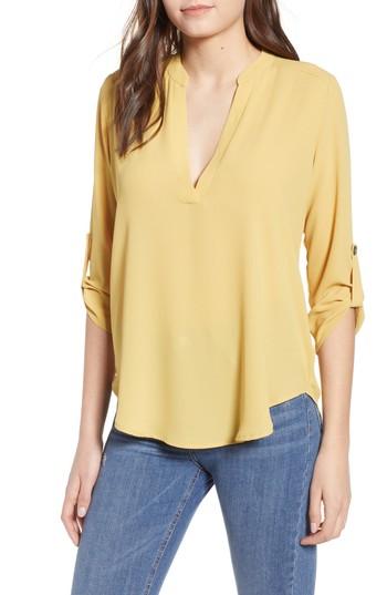 Women's Roll Tab Sleeve Woven Shirt - Yellow