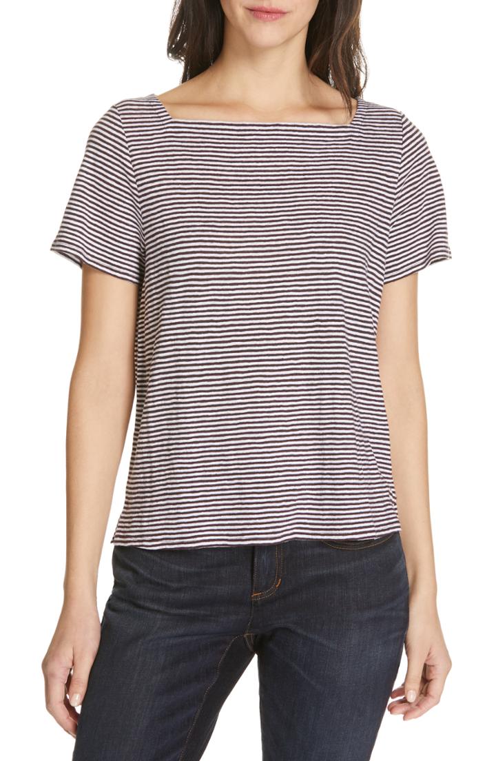 Women's Eileen Fisher Square Neck Stripe Tee, Size - Purple