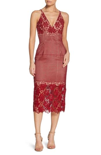 Women's Dress The Population Aurora Lace Tea Length Dress, Size - Red