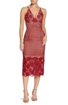 Women's Dress The Population Aurora Lace Tea Length Dress, Size - Red