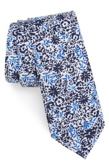 Men's 1901 Grace Floral Print Cotton Skinny Tie, Size - Blue