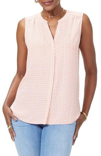 Petite Women's Nydj Pleat Back Sleeveless Split Neck Blouse P - Pink
