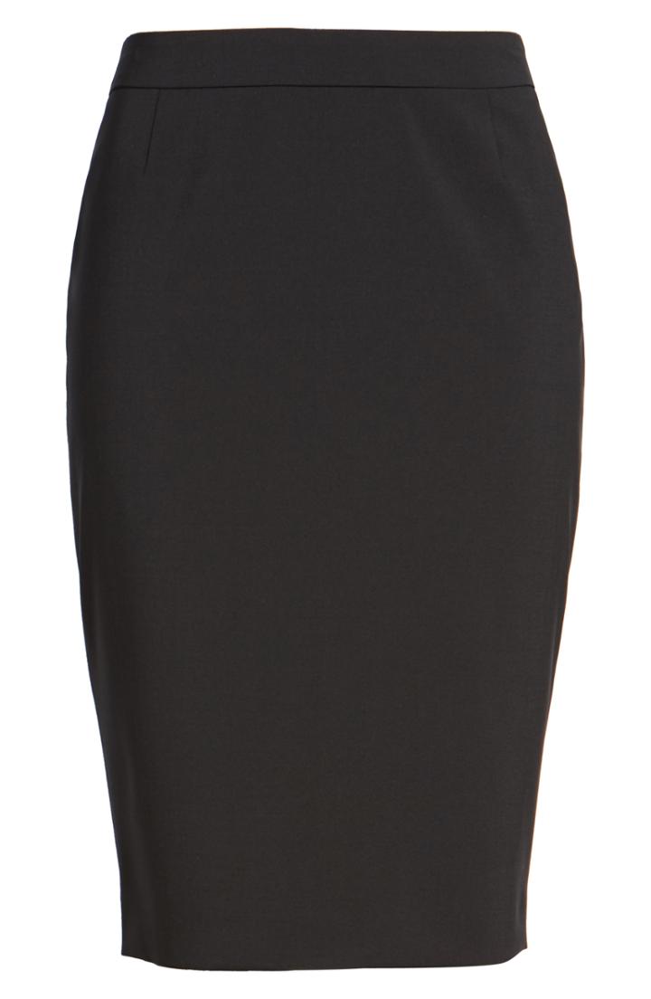 Petite Women's Boss Vilea Tropical Stretch Wool Pencil Skirt P - Black