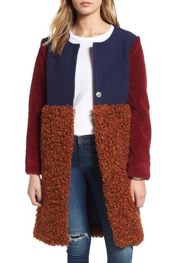 Women's Endless Rose Colorblock Faux Shearling Coat - Brown