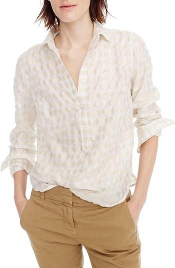 Women's J.crew Metallic Cotton Voile Popover Shirt - Metallic
