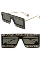 Men's Gucci 60mm Crystal Logo Sunglasses - Black/ Swarovski
