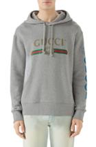 Men's Gucci Vintage Logo Embroidered Pullover Hoodie - Grey
