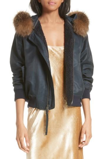 Women's Vince Genuine Coyote Fur Trim Bomber Jacket