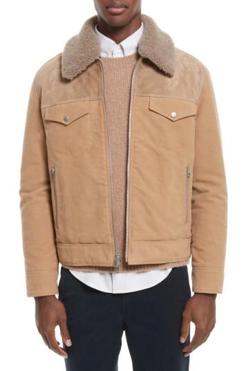 Men's Rag & Bone Matthew Work Jacket With Genuine Shearling Collar - Brown