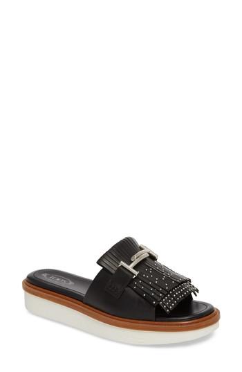Women's Tod's Studded Fringe Slide Sandal Us / 35eu - Black