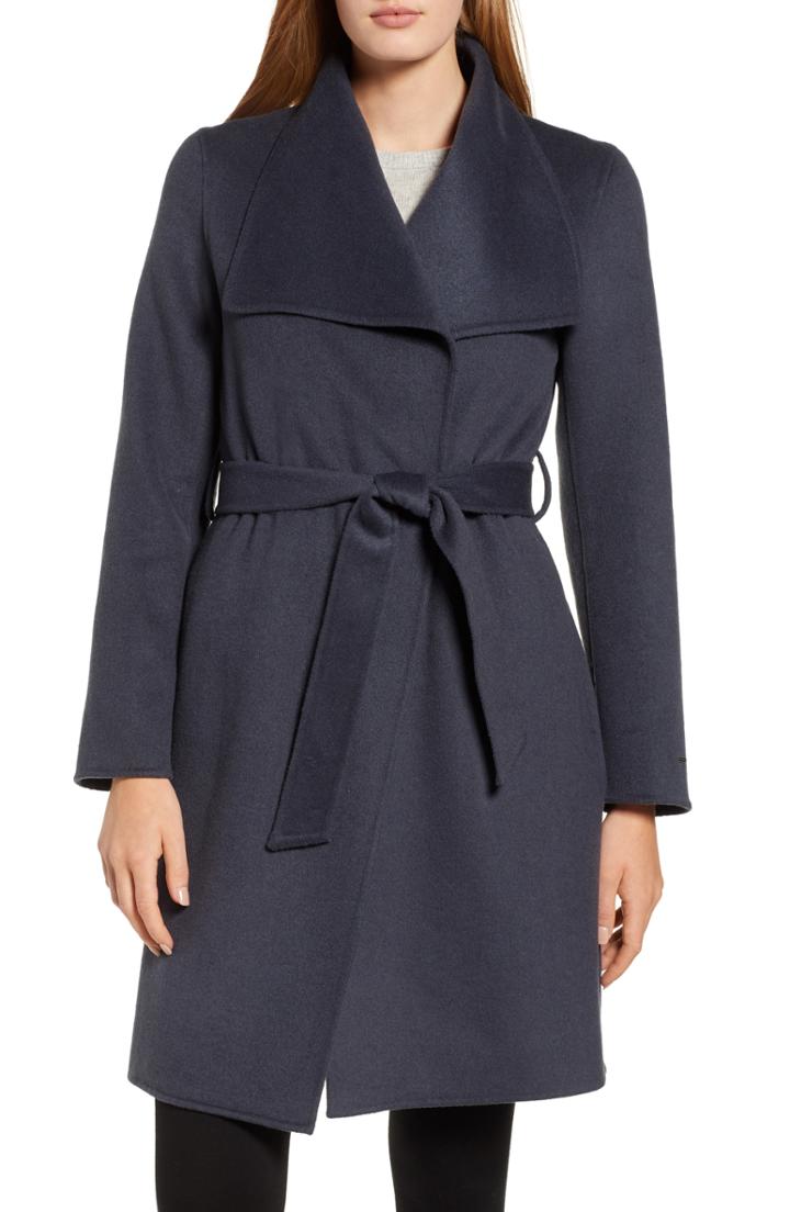 Petite Women's Tahari Ellie Double Face Wool Blend Wrap Coat P - Grey