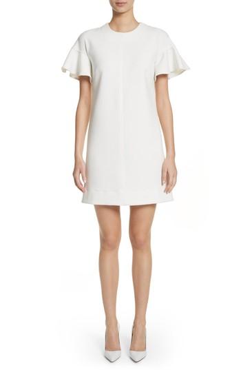 Women's Lela Rose Flutter Sleeve Wool Blend Shift Dress - White