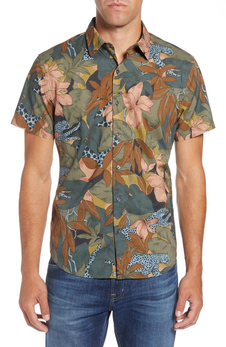 Men's Bonobos Riviera Slim Fit Roam Cat Print Sport Shirt, Size R - Blue